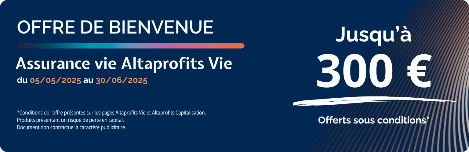 Bannière d'offre de bienvenue 300 offerts sur Altaprofits Vie