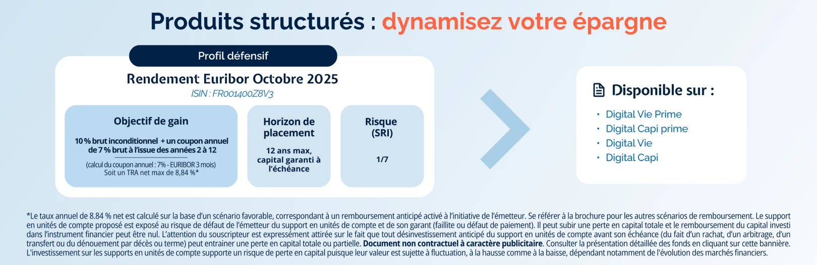 Bannière promotionnelle du fonds structuré Rendement Euribor Octobre 2025